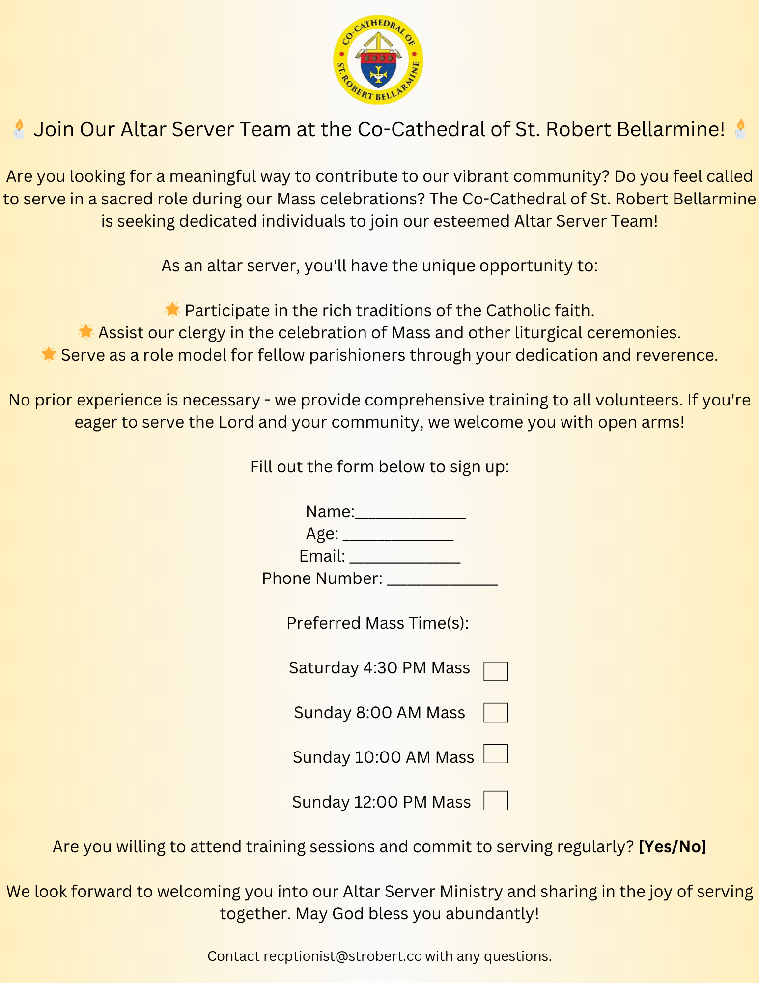 Altar Server Sign Up Form